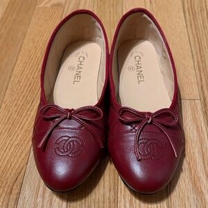 CHANEL Deep Red Ballet Flats